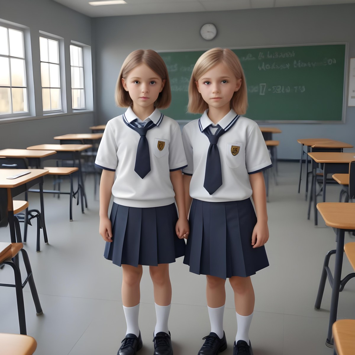 Digital Painting Two Caucasian Kids Of 8 Years Old With School Uniform In A School Bold And Slim Lines Brush Strokes 7 F85c