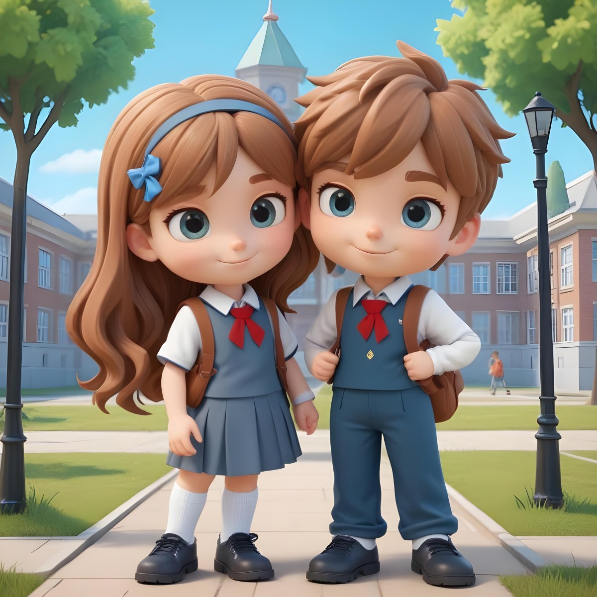 Digital Painting Two Caucasian Kids Of 8 Years Old With School Uniform In A School Bold And Slim Lines Brush Strokes 9 5a33