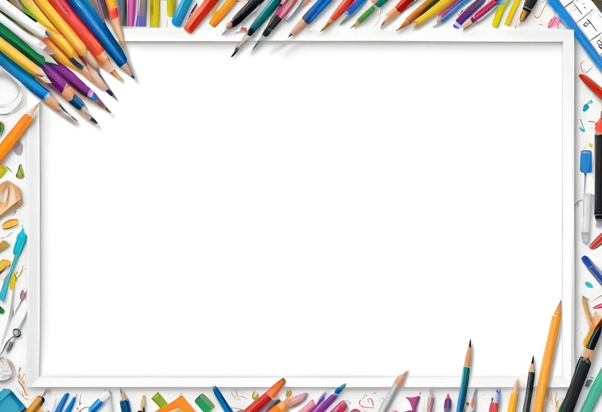 Digital Painting White Frame With School Supplies Around It Bold And Slim Lines Brush Strokes 16 Fd52