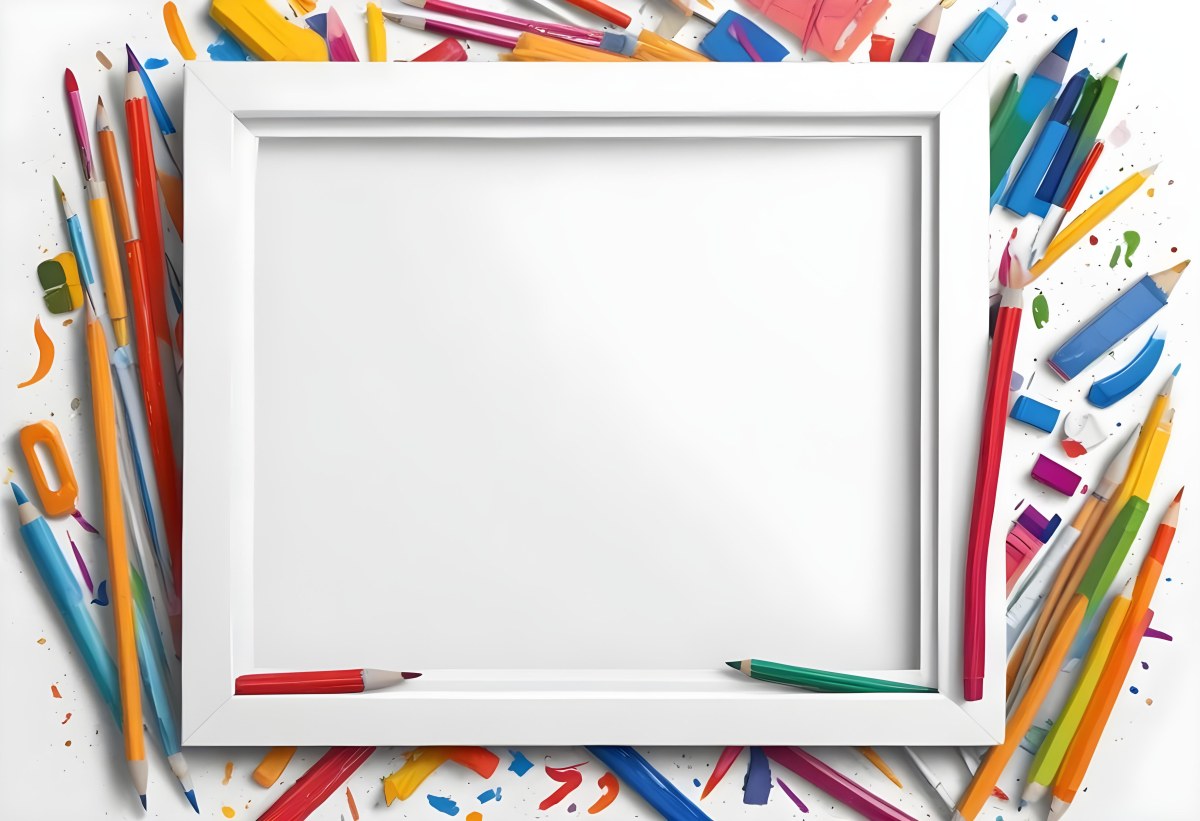 Digital Painting White Frame With School Supplies Around It Bold And Slim Lines Brush Strokes 19 91d0