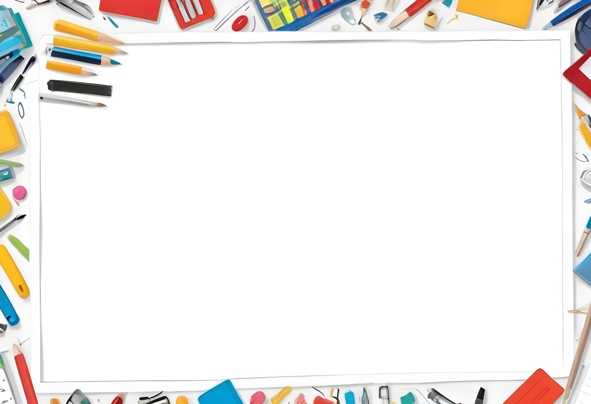 Digital Painting White Frame With School Supplies Around It Bold And Slim Lines Brush Strokes 23 6265