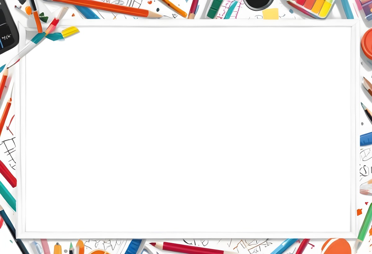 Digital Painting White Frame With School Supplies Around It Bold And Slim Lines Brush Strokes 26 F550