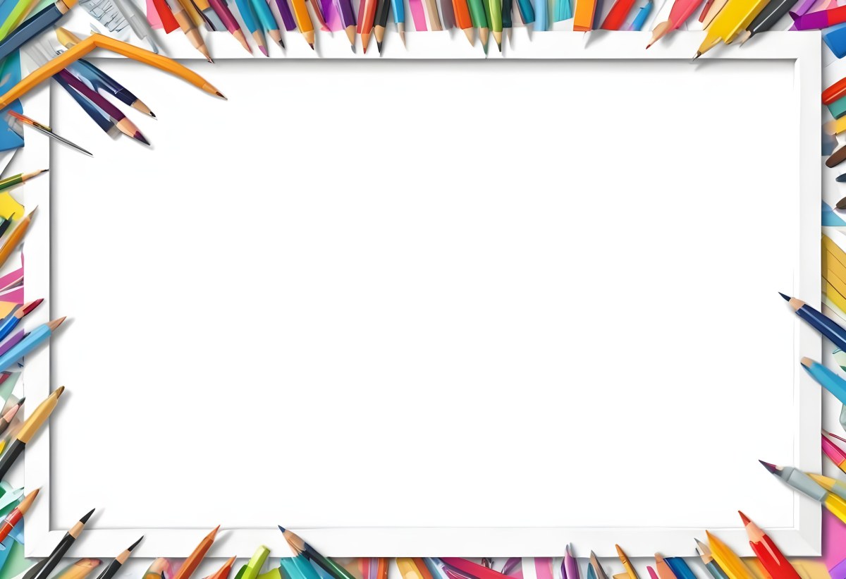 Digital Painting White Frame With School Supplies Around It Bold And Slim Lines Brush Strokes 29 F2ea