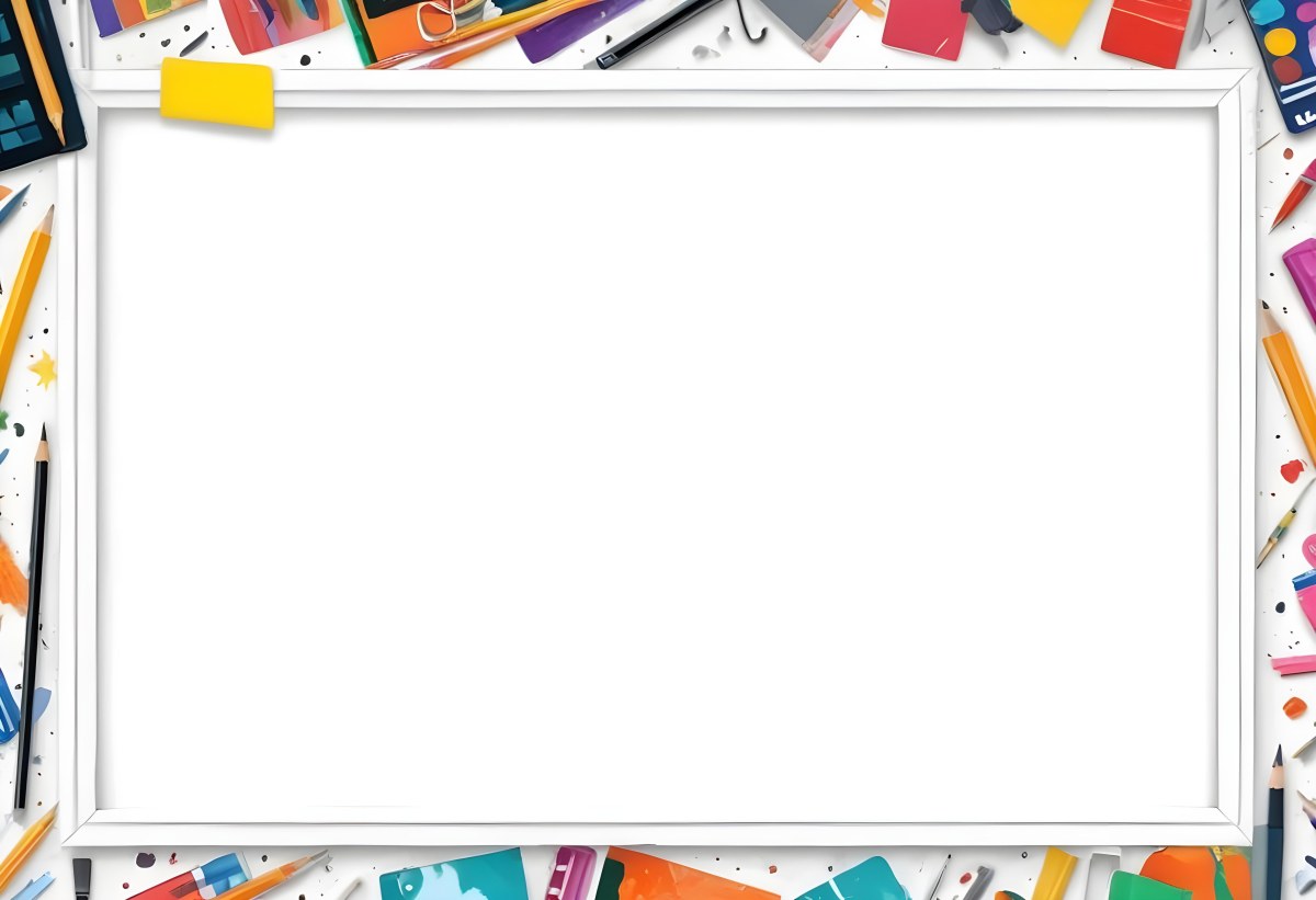 Digital Painting White Frame With School Supplies Around It Bold And Slim Lines Brush Strokes 31 28ba