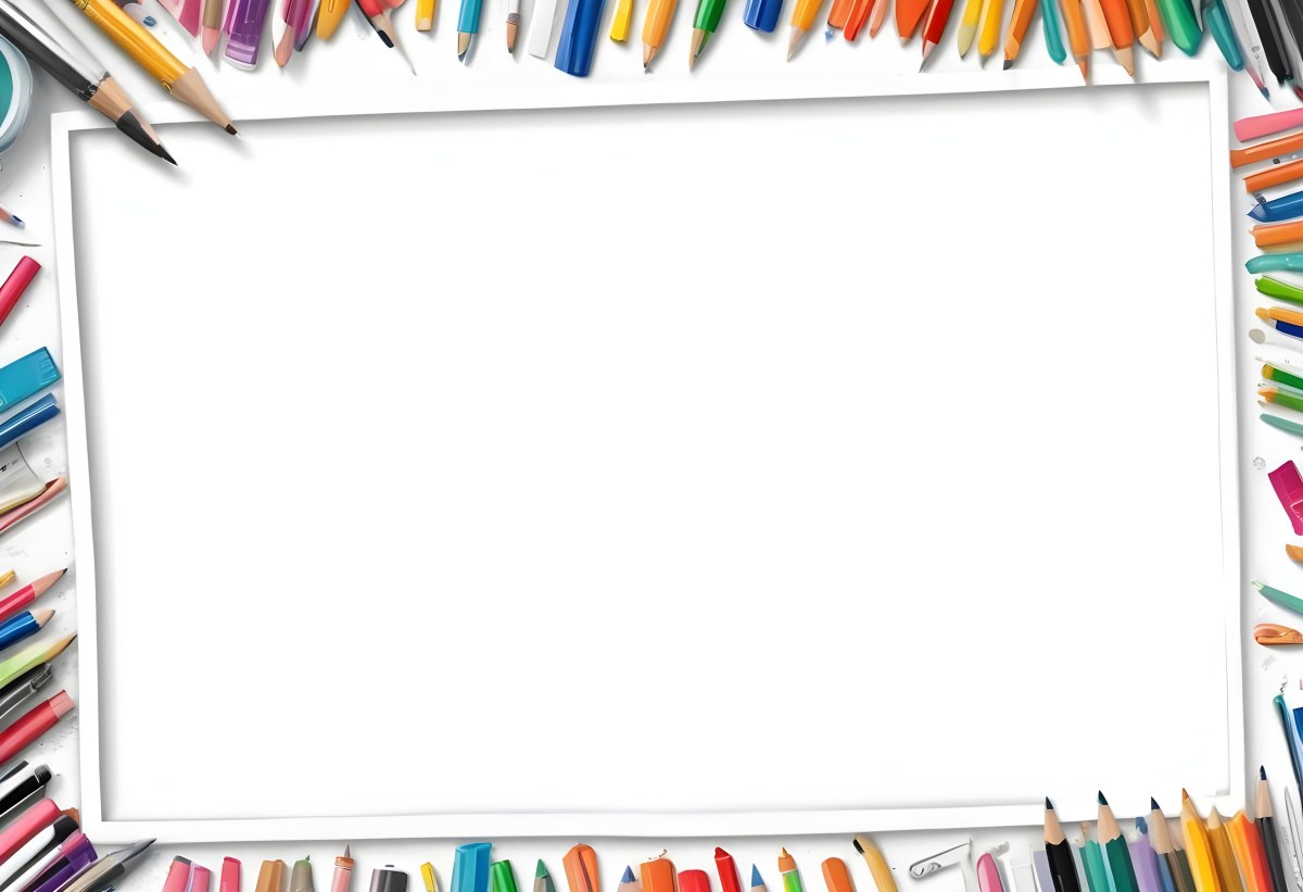 Digital Painting White Frame With School Supplies Around It Bold And Slim Lines Brush Strokes 33 A679