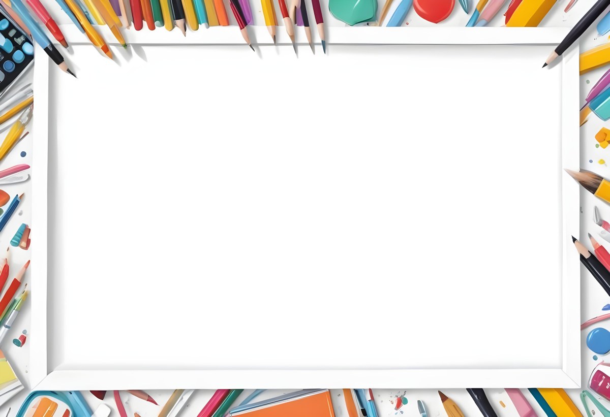 Digital Painting White Frame With School Supplies Around It Bold And Slim Lines Brush Strokes 7 2380