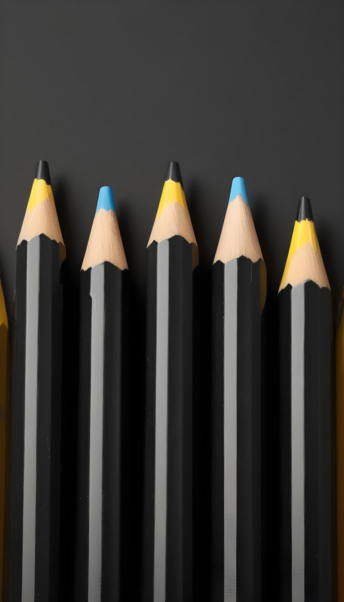 Five Yellow Pencils With Black Light Blue Black Black And Black Tips In A Yellow Background 2 47c4