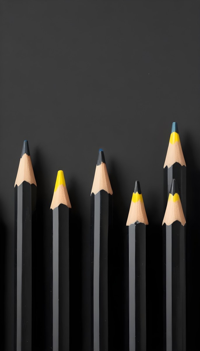 Five Yellow Pencils With Black Light Blue Black Black And Black Tips In A Yellow Background 23 Ee7b
