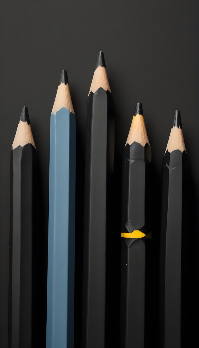 Five Yellow Pencils With Black Light Blue Black Black And Black Tips In A Yellow Background 24 6f25
