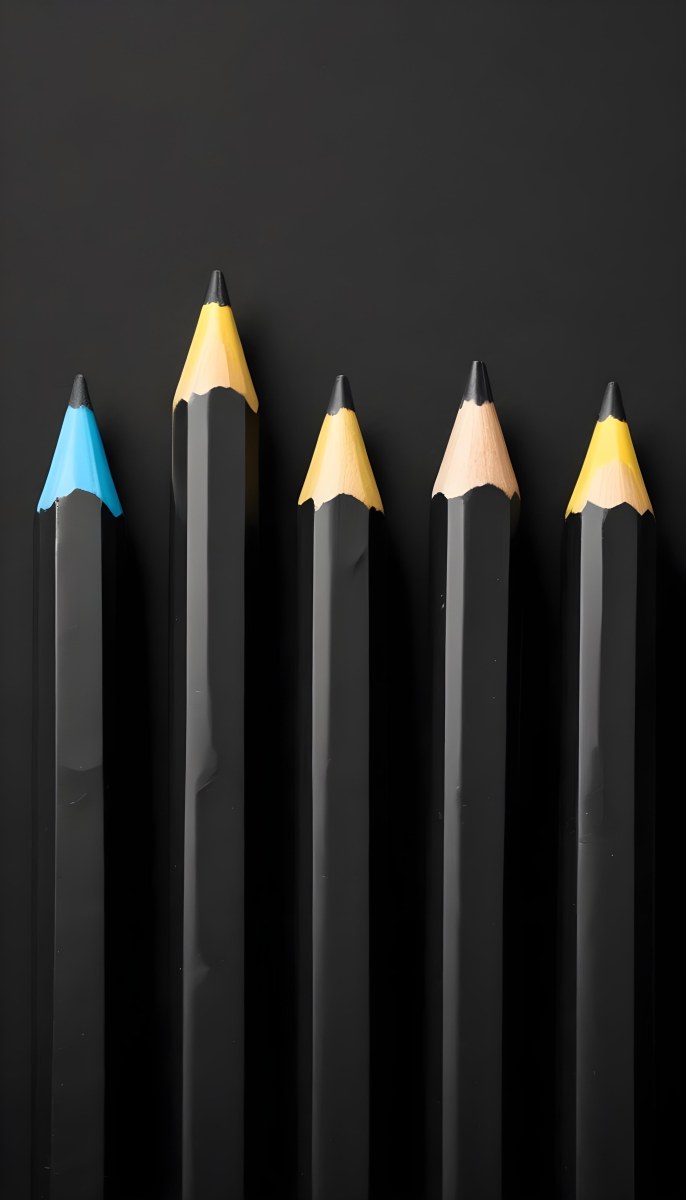 Five Yellow Pencils With Black Light Blue Black Black And Black Tips In A Yellow Background 27 D0e8