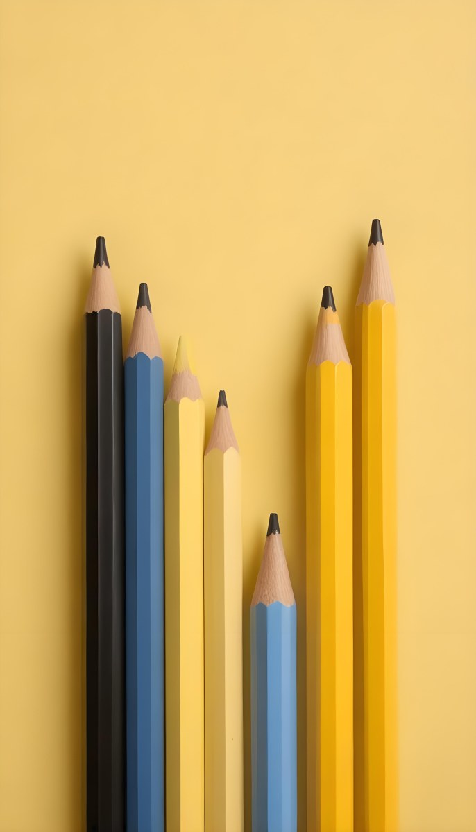 Five Yellow Pencils With Black Light Blue Black Black And Black Tips In A Yellow Background 30 D731