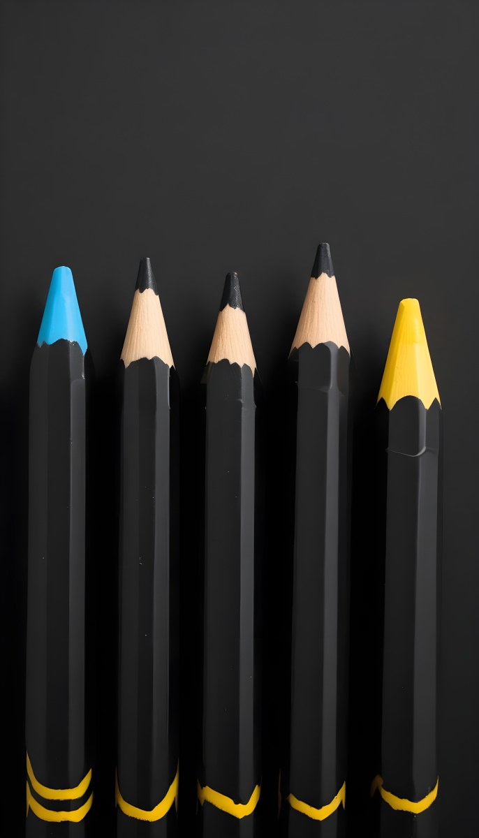 Five Yellow Pencils With Black Light Blue Black Black And Black Tips In A Yellow Background 31 Dbbb