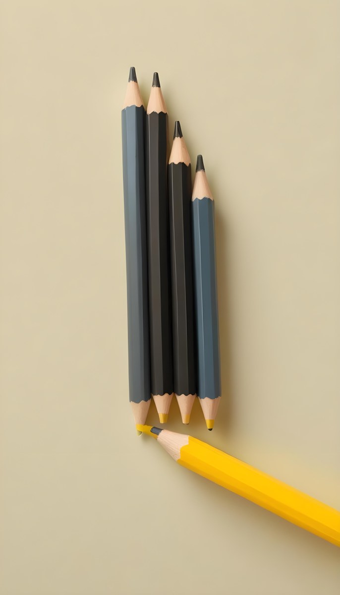 Five Yellow Pencils With Black Light Blue Black Black And Black Tips In A Yellow Background 4 2ef4
