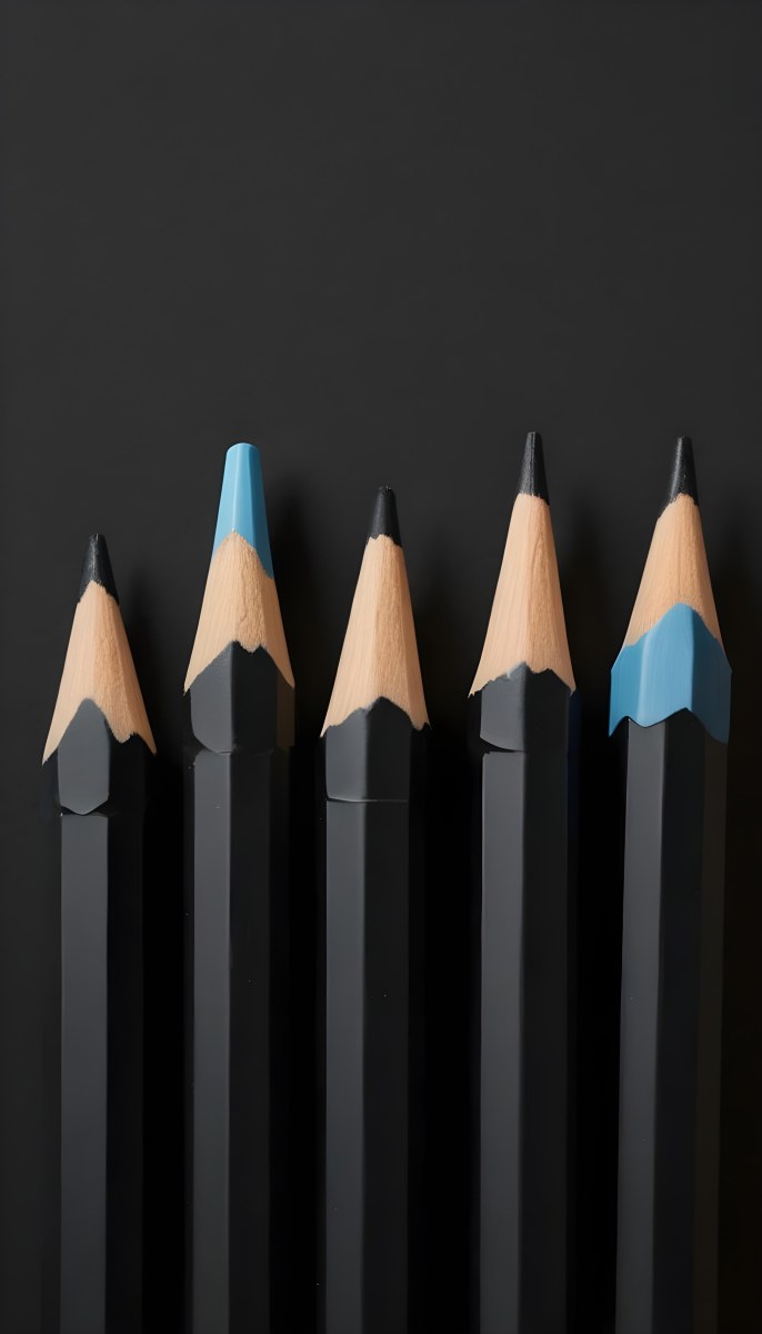 Five Yellow Pencils With Black Light Blue Black Black And Black Tips In A Yellow Background 6 C69e