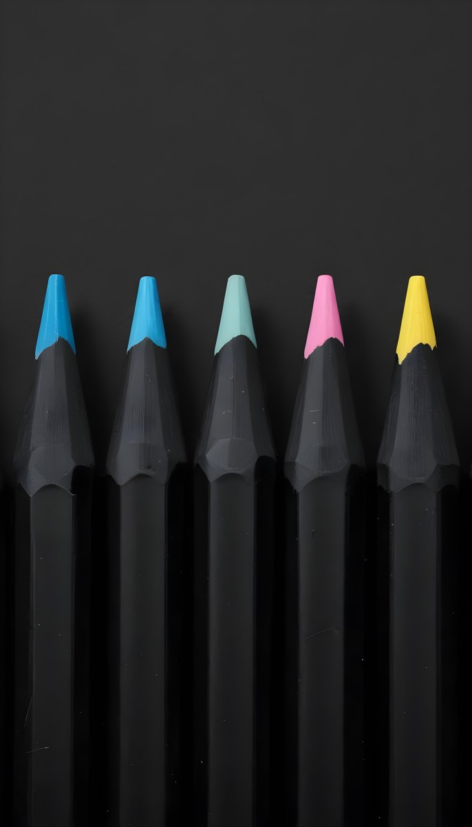 Five Yellow Pencils With Black Light Blue Black Black And Black Tips In A Yellow Background 7 7615