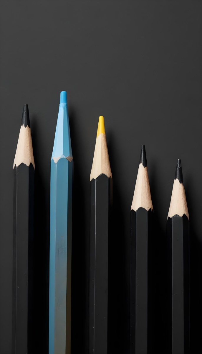 Five Yellow Pencils With Black Light Blue Black Black And Black Tips In A Yellow Background 8 6754