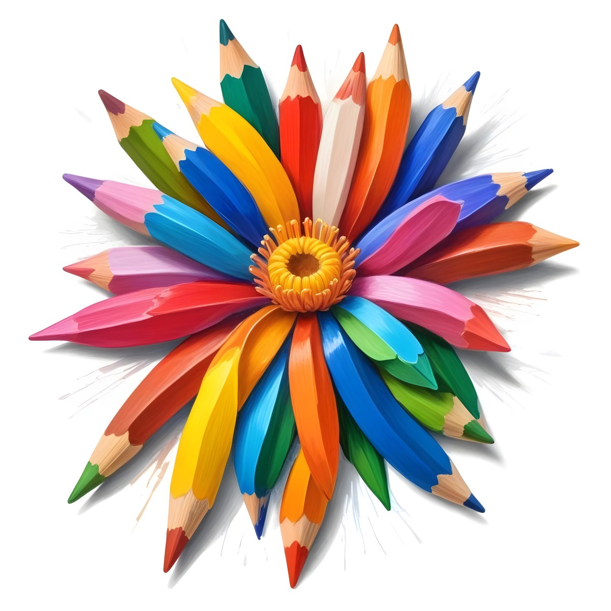 Minimal Soft Studio Light Photography A Flower Made Of Colored Pencils On A White Background High Detail Solid Bold Color Background 9 B210