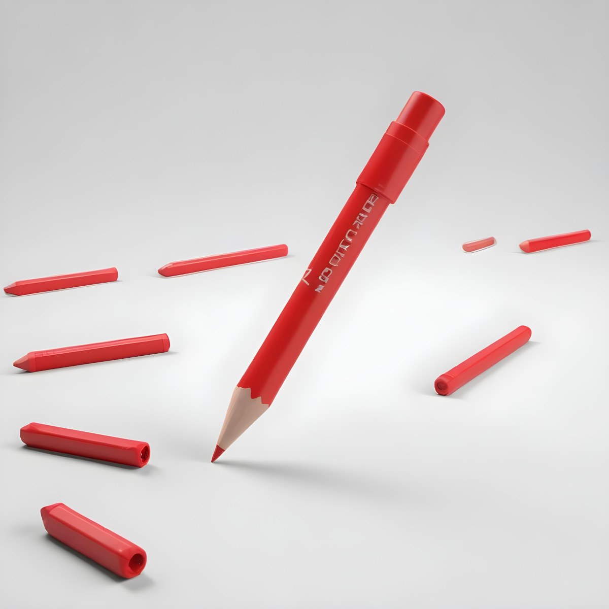 Red Pencil With A Red Eraser On A White Background 3 4481