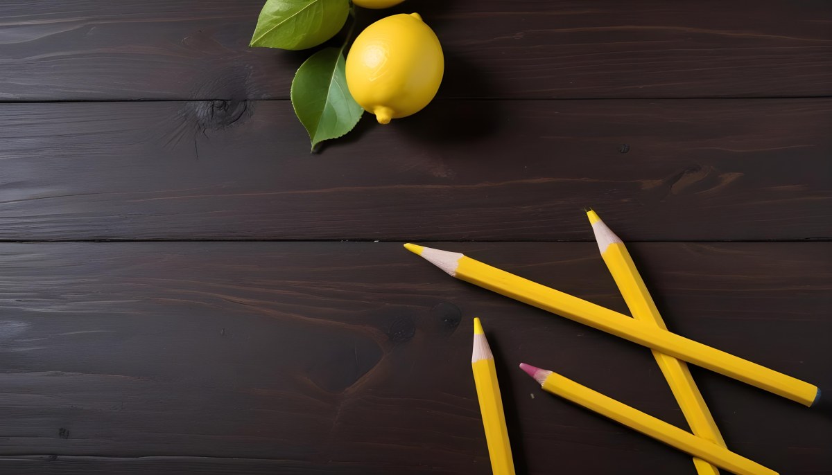 Yellow Pencils And A Lemon On A Dark Wooden Surface 11 0722