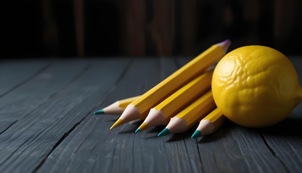Yellow Pencils And A Lemon On A Dark Wooden Surface 13 6463