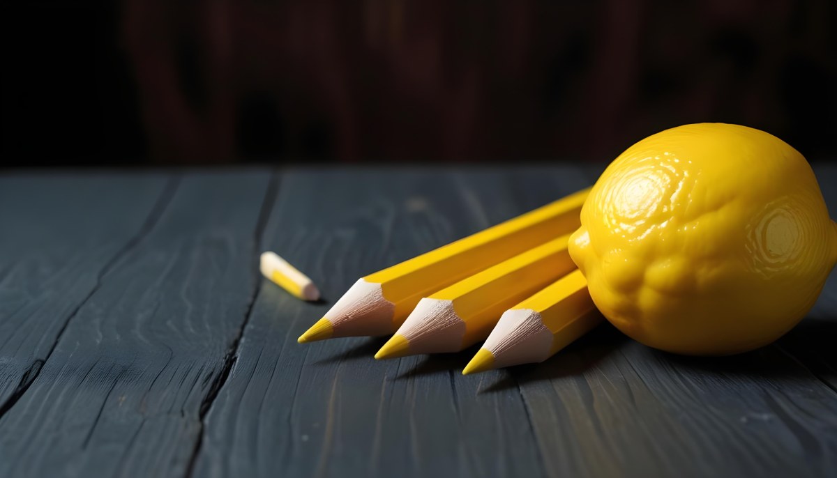 Yellow Pencils And A Lemon On A Dark Wooden Surface 14 C81f