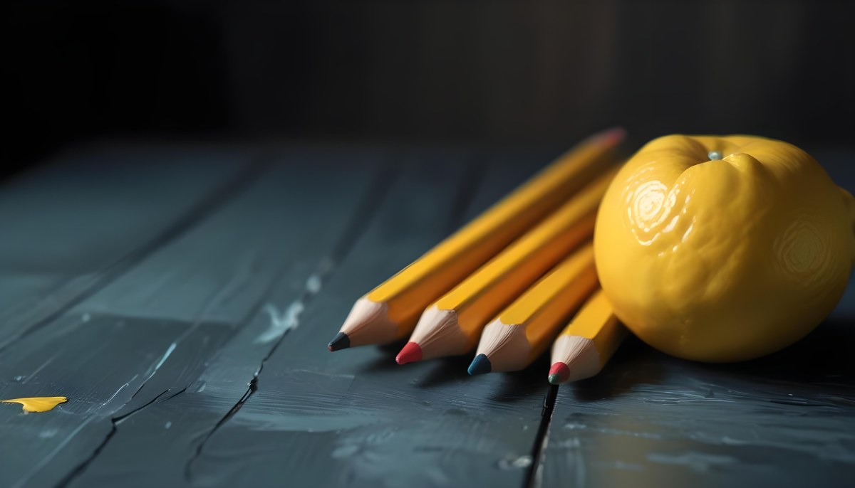 Yellow Pencils And A Lemon On A Dark Wooden Surface 3 3eac