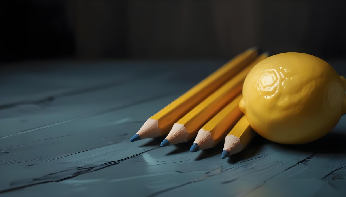Yellow Pencils And A Lemon On A Dark Wooden Surface 4 B58f