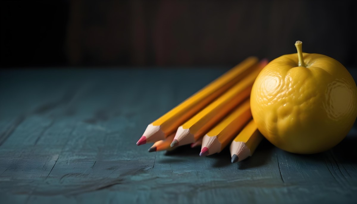 Yellow Pencils And A Lemon On A Dark Wooden Surface 7 47d3