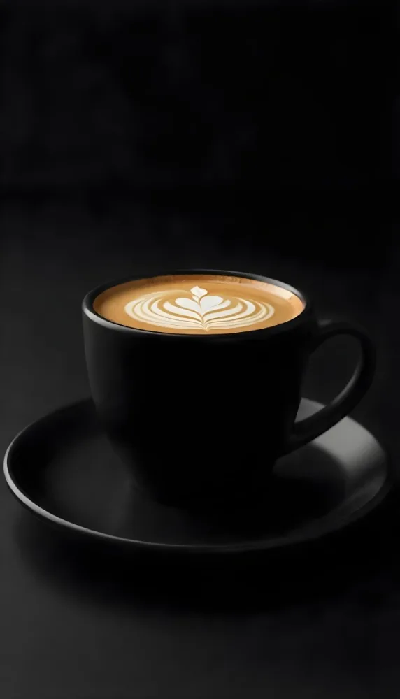 A Black Cup Of Coffee With Foam On A Black Plate Dark Background 17 9364