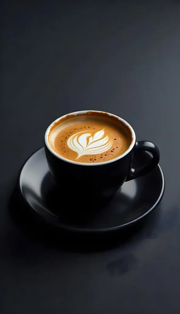 A Black Cup Of Coffee With Foam On A Black Plate Dark Background 5 4132