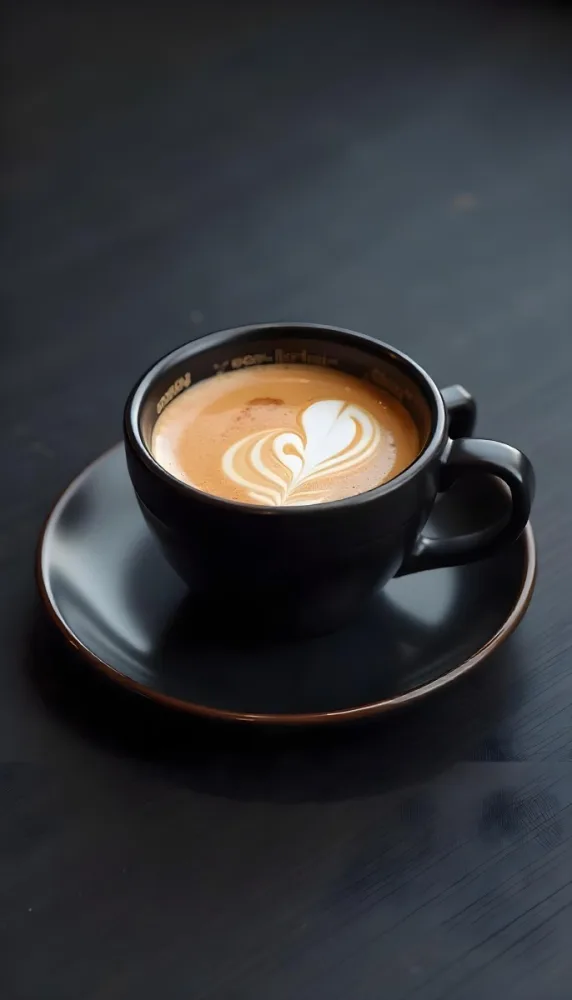 A Black Cup Of Coffee With Foam On A Black Plate Dark Background 6 32de