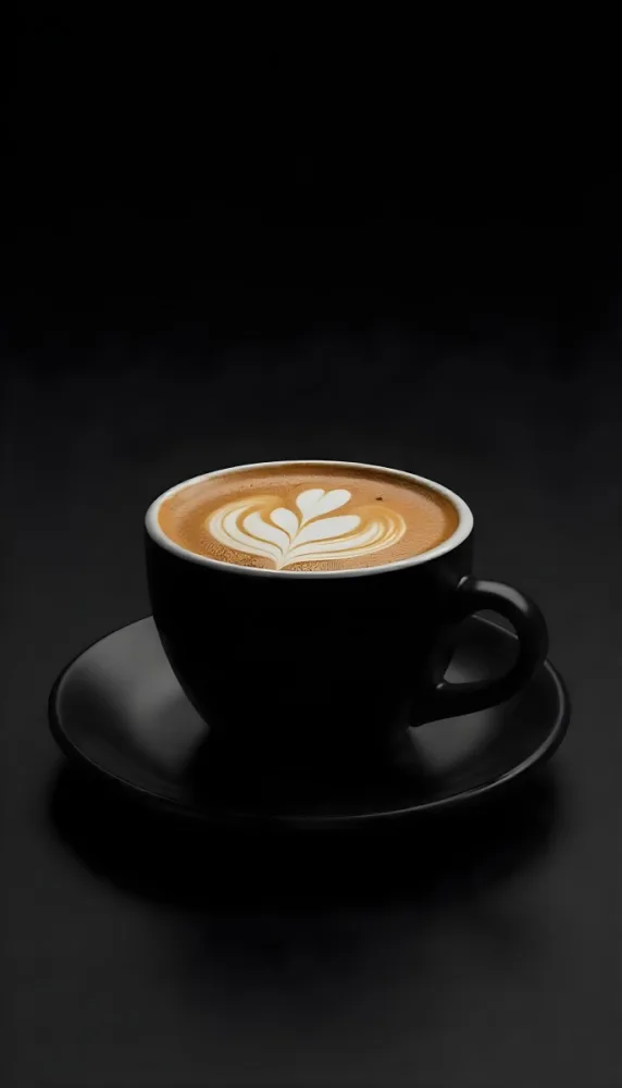A Black Cup Of Coffee With Foam On A Black Plate Dark Background 7 F67d