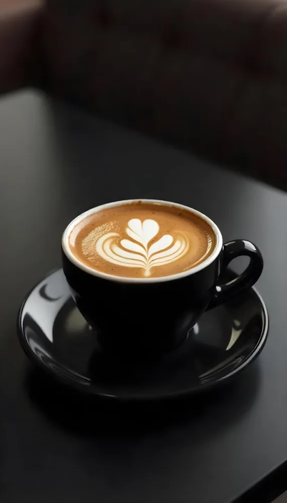 A Black Cup Of Coffee With Foam On A Black Plate On A Black Table 7 2b4e