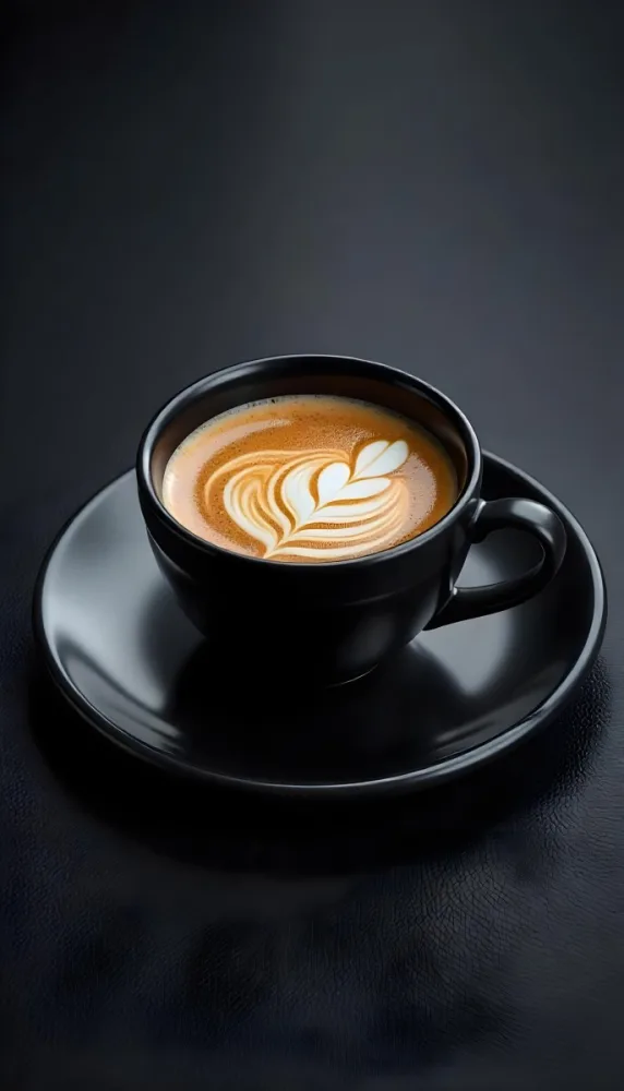 A Black Cup Of Coffee With Foam On A Black Plate On A Black Table 8 Ca17