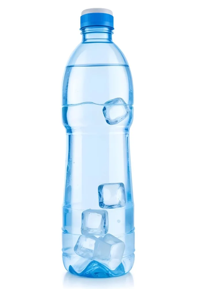 A Clear Plastic Water Bottle Filled With Ice Cubes 411d