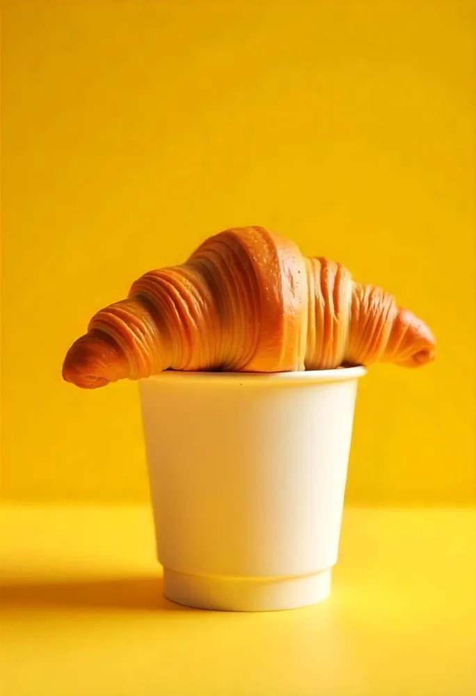 A Croissant On Top Of A Paper Cup Studio Shot Yellow Background Food Photography Product Photography Bright Lighting Minimalist Composition 21 4855