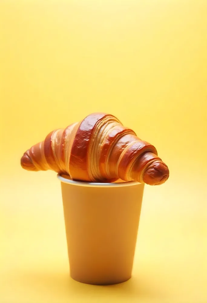 A Croissant On Top Of A Paper Cup Studio Shot Yellow Background Food Photography Product Photography Bright Lighting Minimalist Composition 29 2ce9