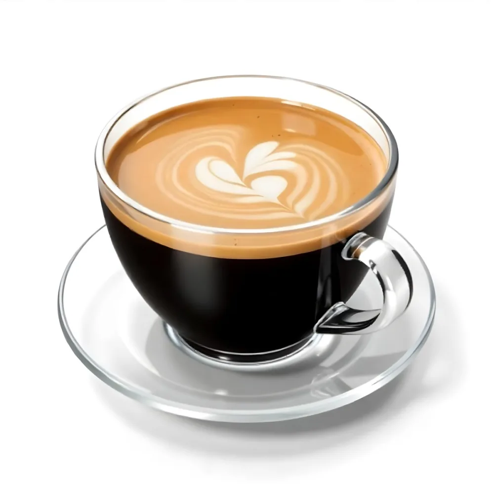 A Cup Of Black Coffee With Foam On A Transparent Saucer The Background Is Plain White 11 5fac