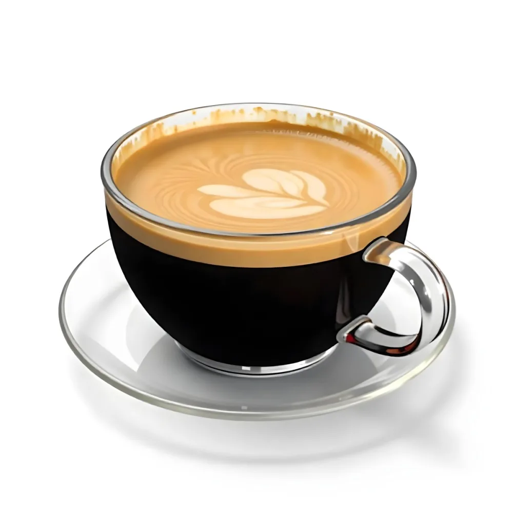 A Cup Of Black Coffee With Foam On A Transparent Saucer The Background Is Plain White 31 7c4d