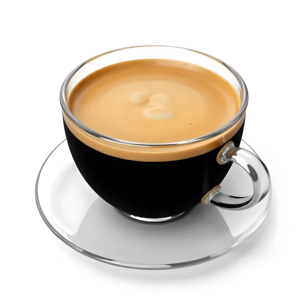 A Cup Of Black Coffee With Foam On A Transparent Saucer The Background Is Plain White 33 Be72
