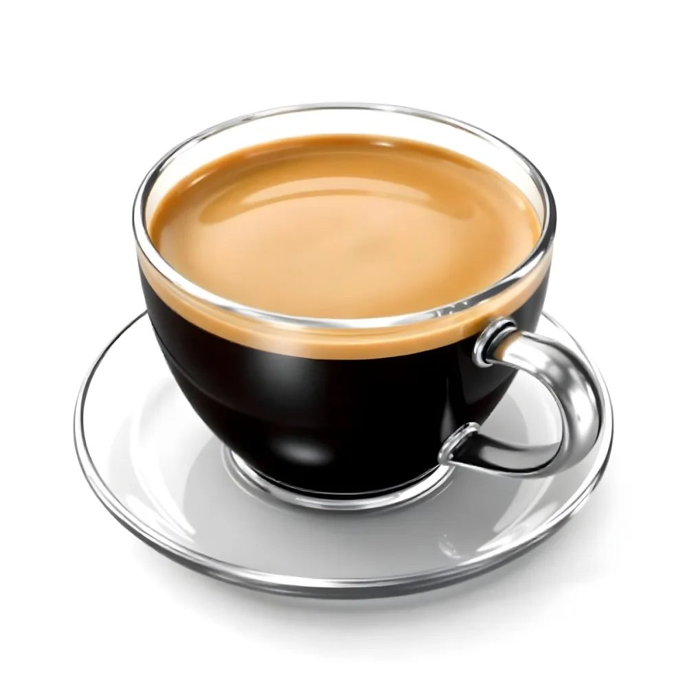 A Cup Of Black Coffee With Foam On A Transparent Saucer The Background Is Plain White 38 Dbfe
