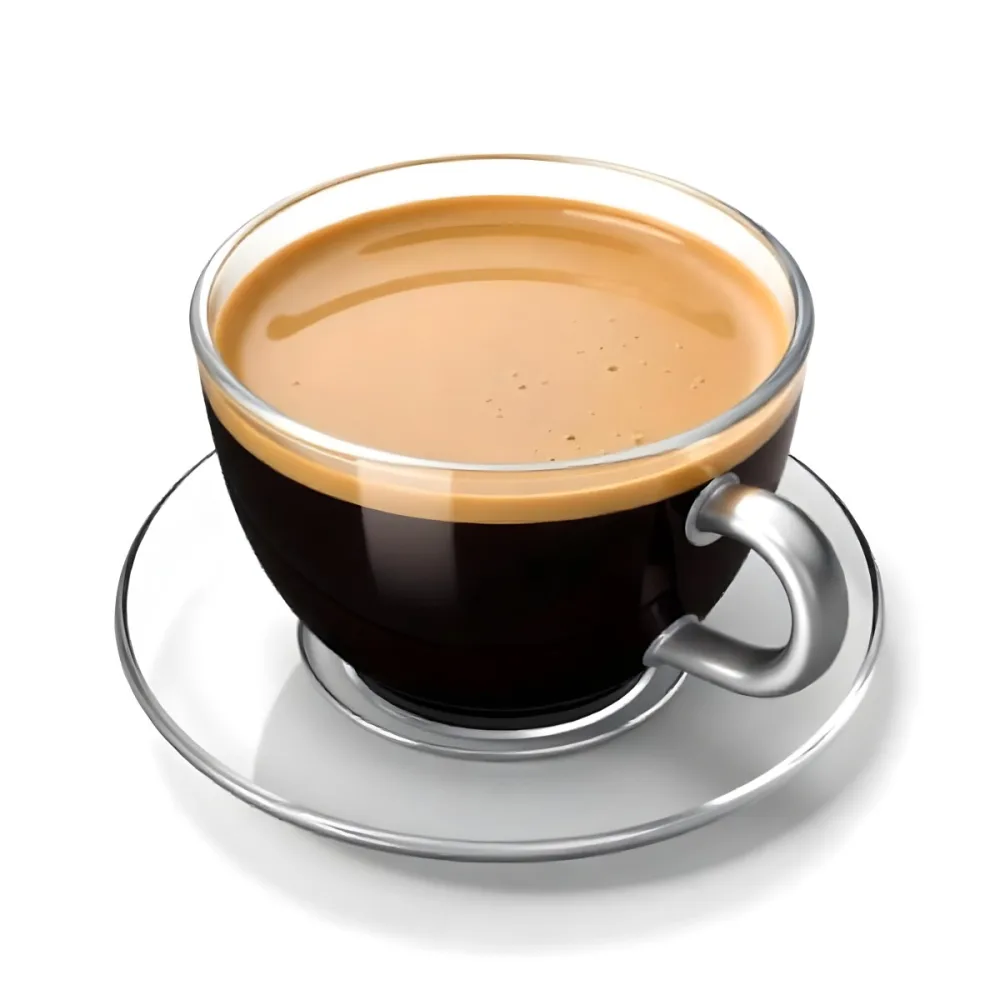 A Cup Of Black Coffee With Foam On A Transparent Saucer The Background Is Plain White 40 D231