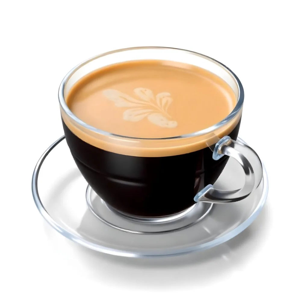 A Cup Of Black Coffee With Foam On A Transparent Saucer The Background Is Plain White 9 C8af