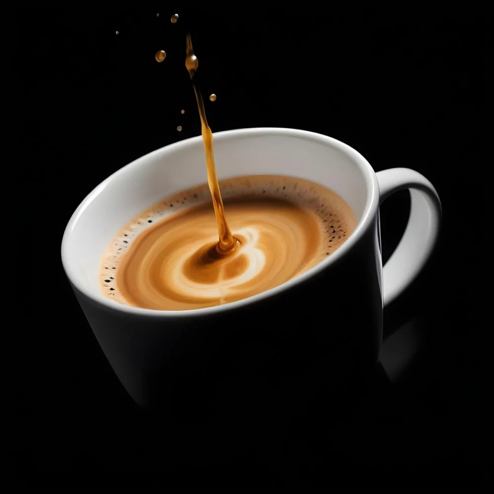 A Cup Of Coffee With A Splash White Liquid White Ceramic Mug Simple Composition Minimalist Style Dark Background Studio Shot High Contrast 1 F0e9