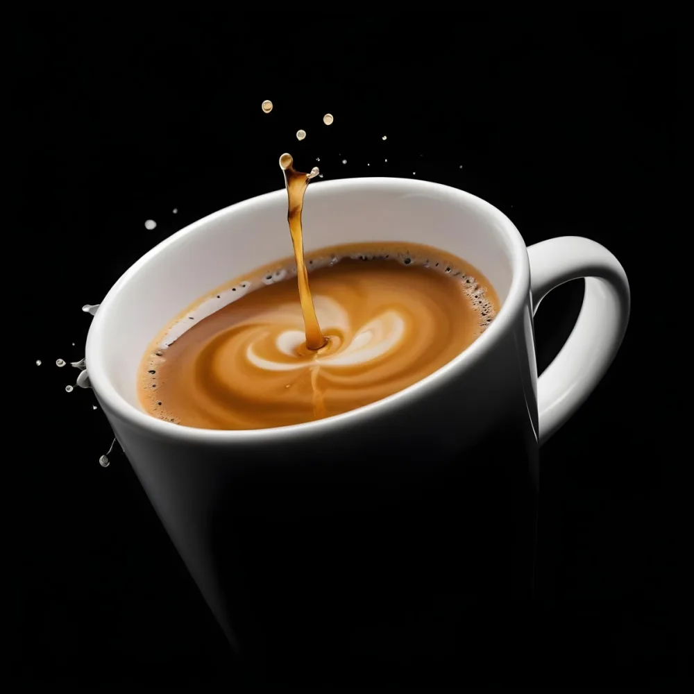 A Cup Of Coffee With A Splash White Liquid White Ceramic Mug Simple Composition Minimalist Style Dark Background Studio Shot High Contrast 11 Ce72