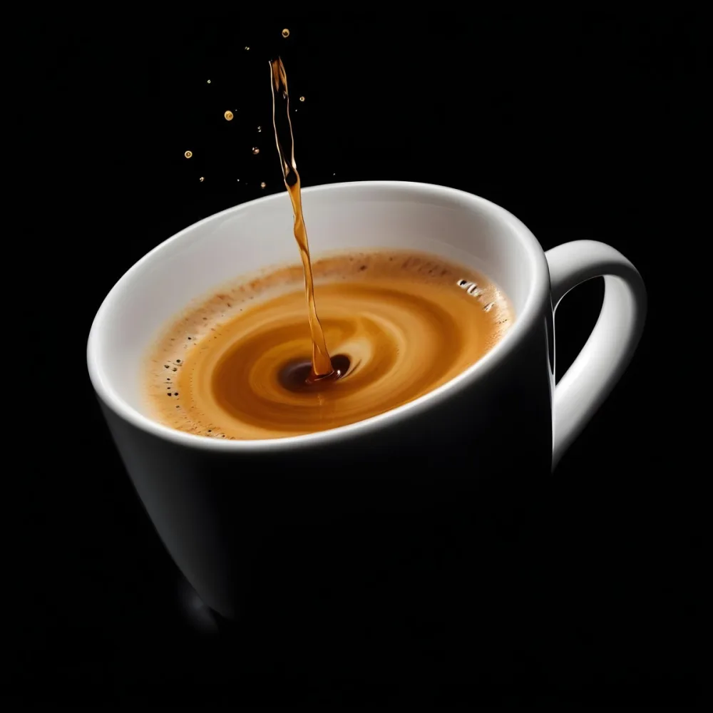 A Cup Of Coffee With A Splash White Liquid White Ceramic Mug Simple Composition Minimalist Style Dark Background Studio Shot High Contrast 20 Ad90