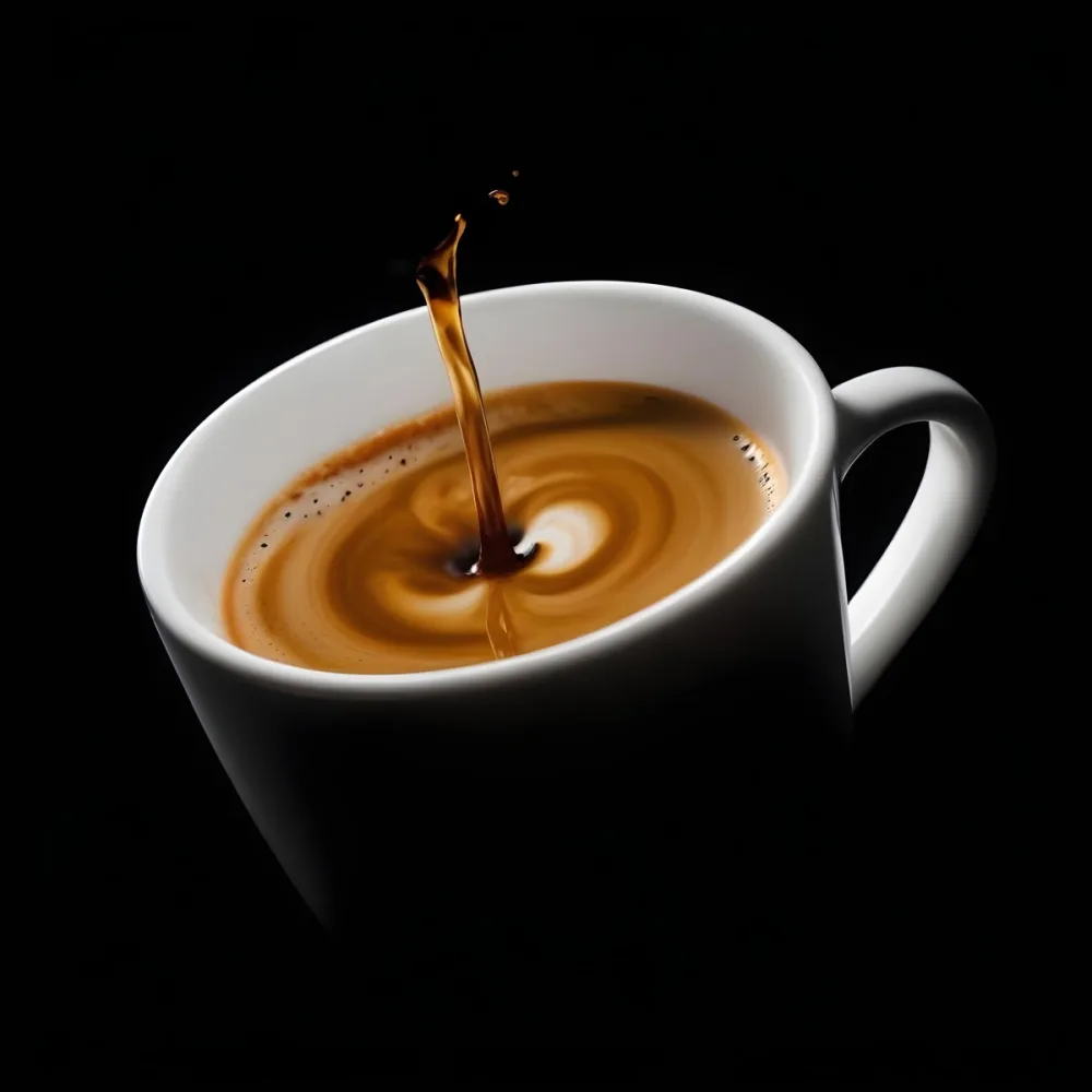 A Cup Of Coffee With A Splash White Liquid White Ceramic Mug Simple Composition Minimalist Style Dark Background Studio Shot High Contrast 23 3b1d