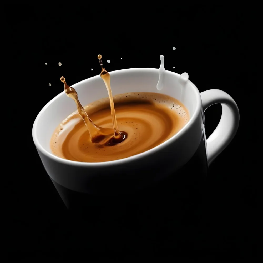 A Cup Of Coffee With A Splash White Liquid White Ceramic Mug Simple Composition Minimalist Style Dark Background Studio Shot High Contrast 28 144b