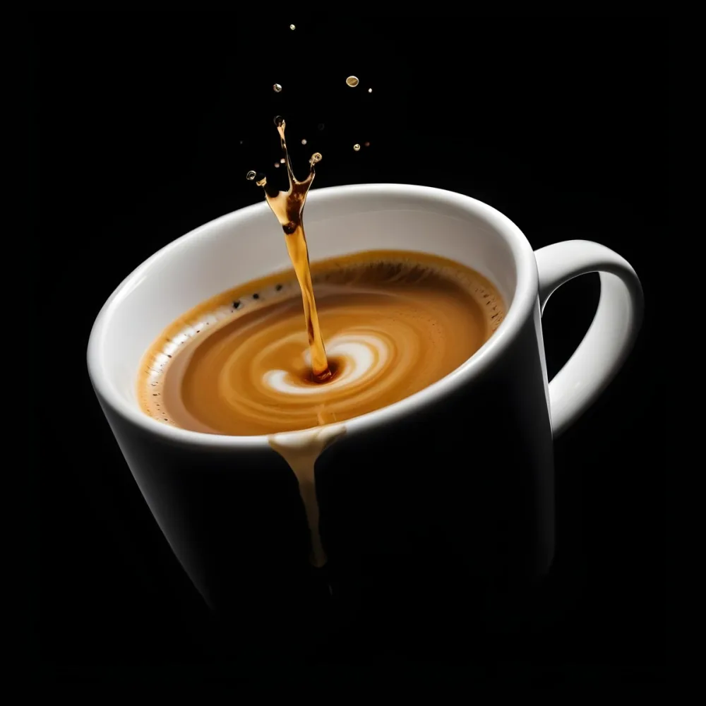 A Cup Of Coffee With A Splash White Liquid White Ceramic Mug Simple Composition Minimalist Style Dark Background Studio Shot High Contrast 3 3510
