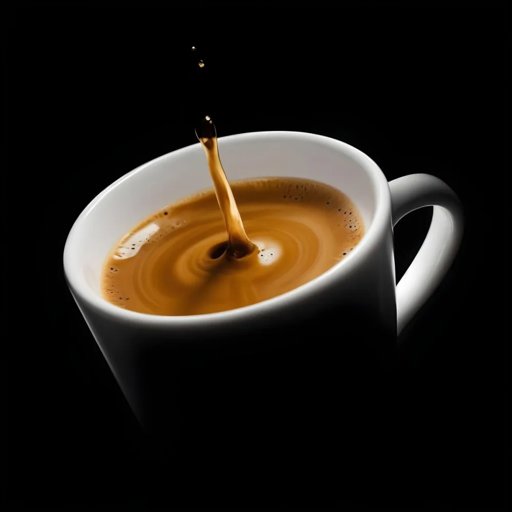 A Cup Of Coffee With A Splash White Liquid White Ceramic Mug Simple Composition Minimalist Style Dark Background Studio Shot High Contrast 31 0a0c